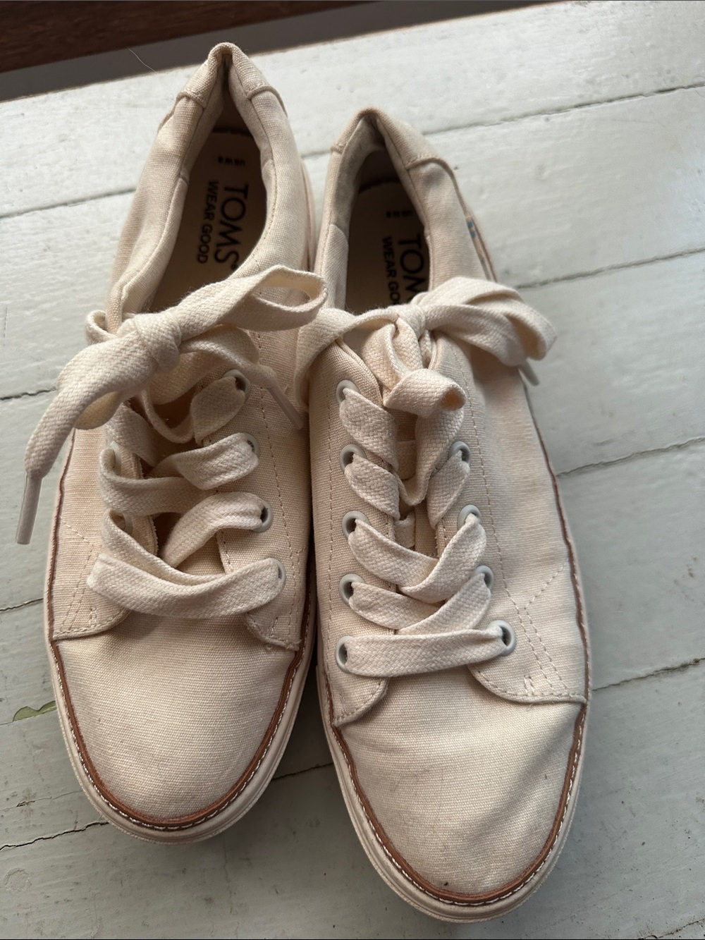 TOMS Light Beige Canvas Lace-Up Sneakers